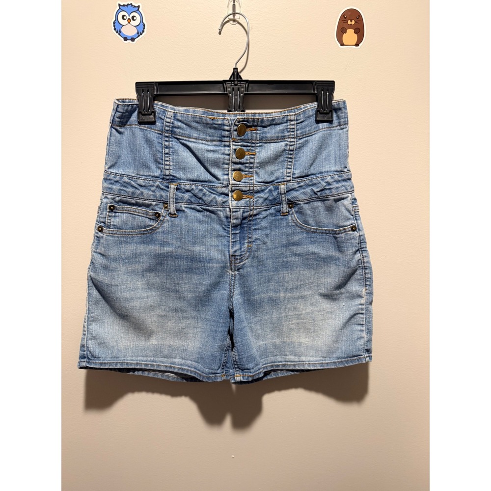 Forever 21 Women's Size 28 Blue Denim High Rise‎ Button Fly Shorts